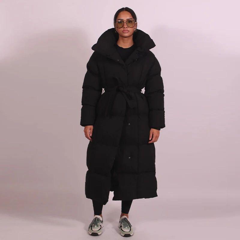 Manteau long matelassé femme – col montant élégant avec poches