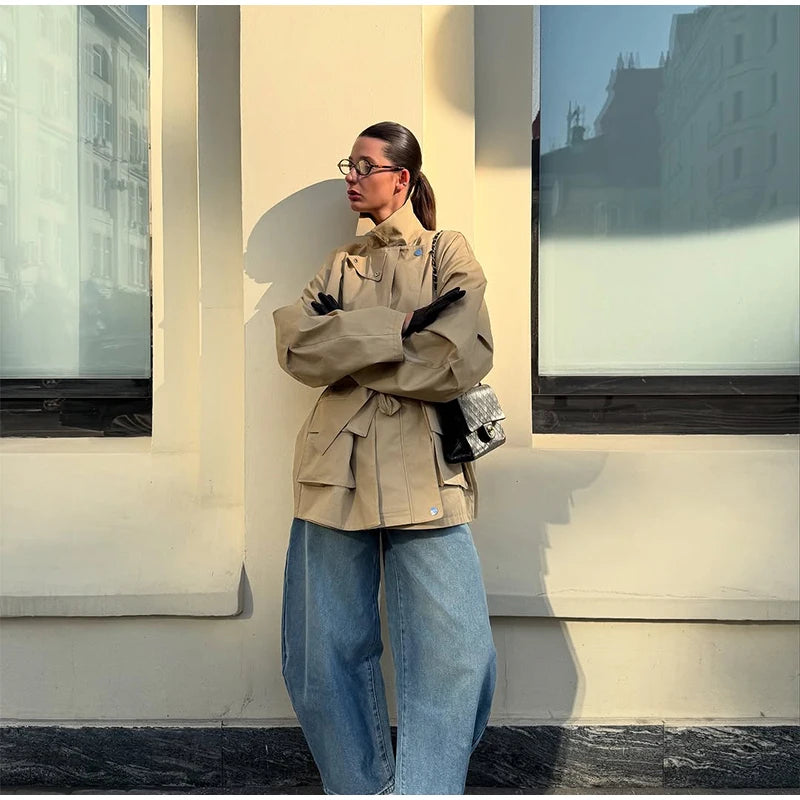 Trench Court Ceinturé Femme – Élégance Khaki - Vestico