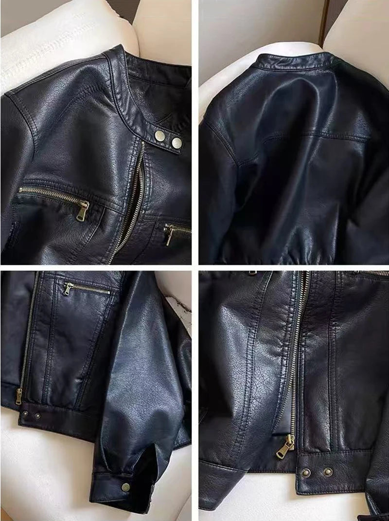 Veste Crop Simili cuir Femme – Style Y2K - Vestico