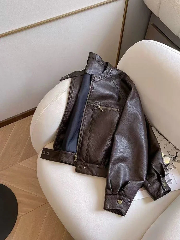 Veste Crop Simili cuir Femme – Style Y2K - Vestico