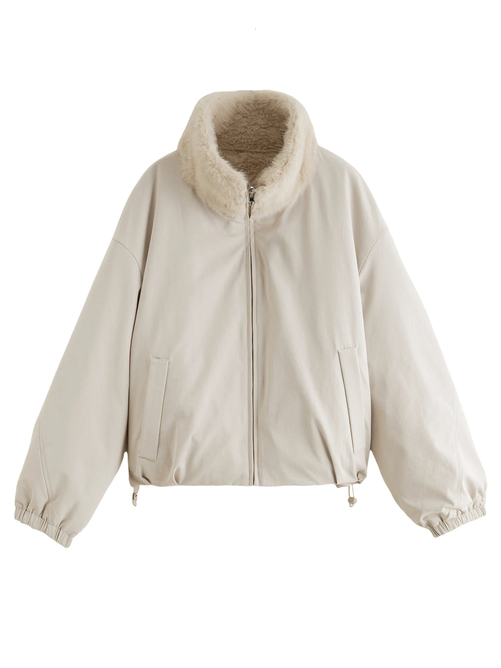 Veste courte réversible femme à col en fausse fourrure – style vintage workwear