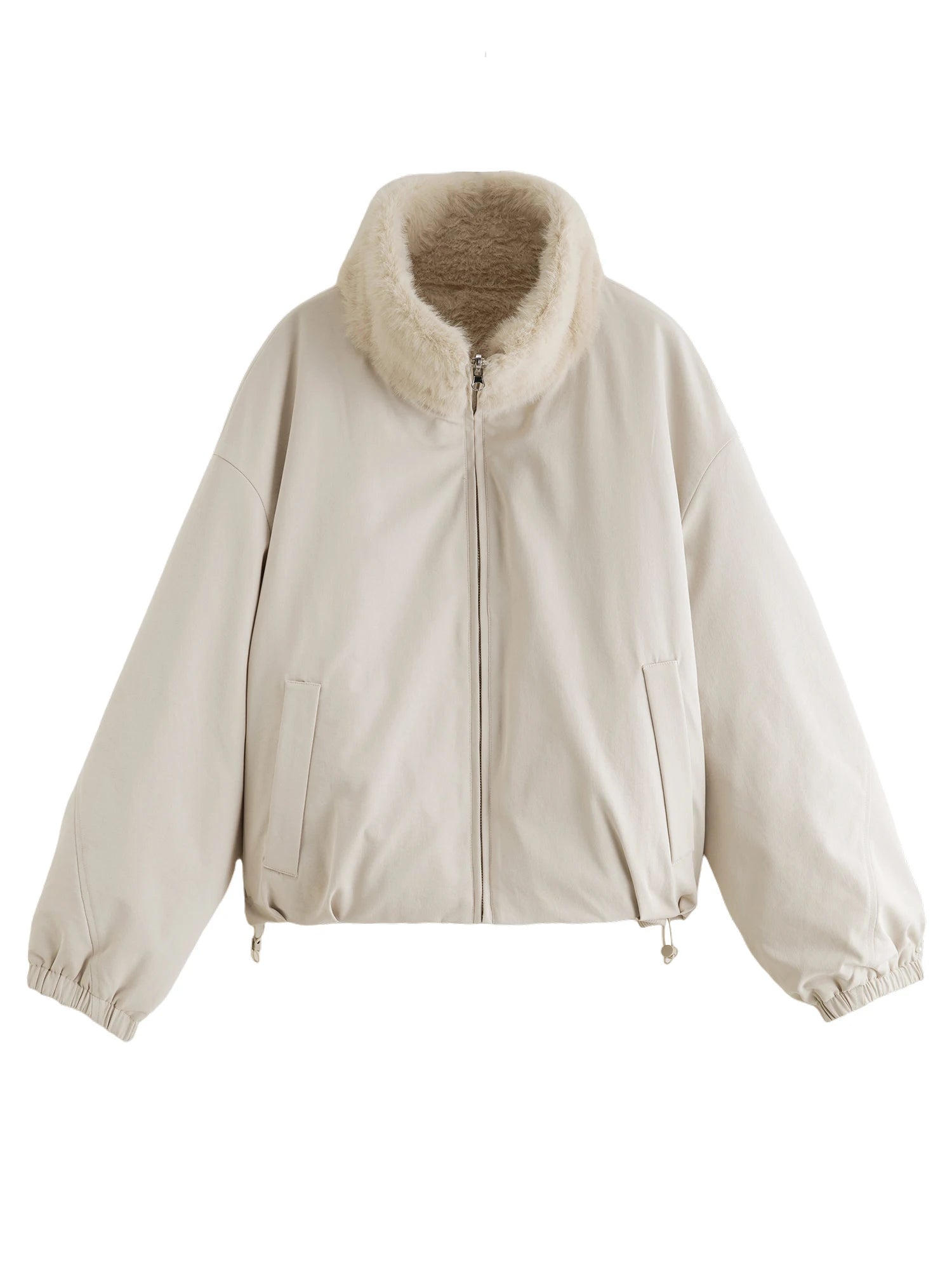 Veste courte réversible femme à col en fausse fourrure – style vintage workwear