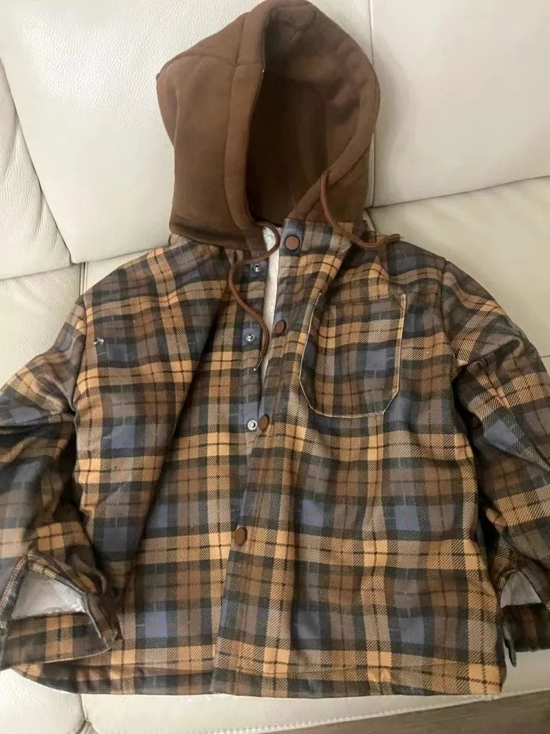 New  Boy  Jackets  Plaid  Fleece  Thickness   Kids  Coats   Fashion  Children  Outerwear Winter  Autumn 2023-A0117 - Vestico