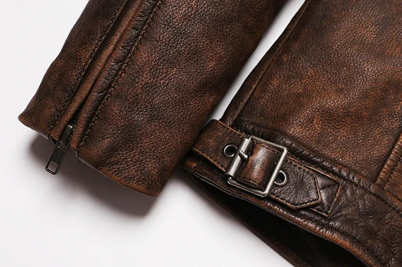 Veste Motard Homme en Cuir Véritable Camel – Style Vintage Slim - Vestico