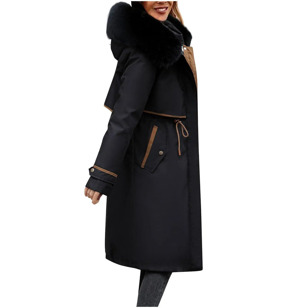 Manteau long femme à capuche – style coréen chaud pour l’hiver