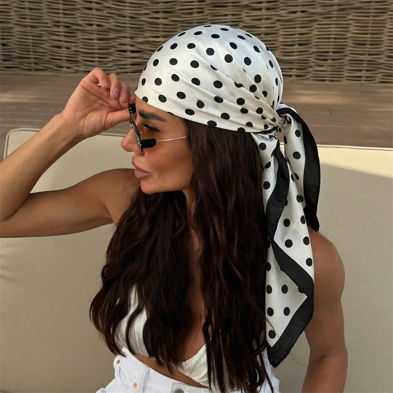 2026 Dot Print Square Scarf For Women Silk Shawl Neckerchief Female Hair Bands Head Wraps Headband Foulard Satin Hijab Bandana - Vestico