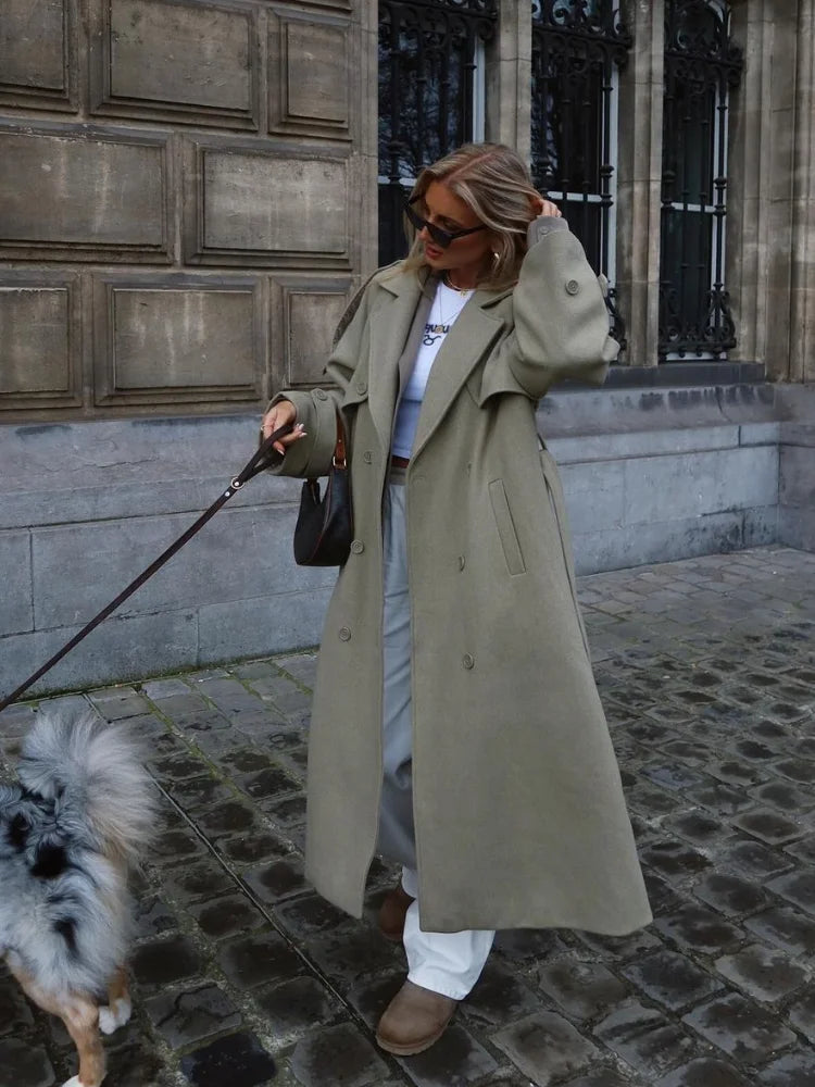 Manteau Élégant à Ceinture – Double Boutonnage & Col Revers - Vestico