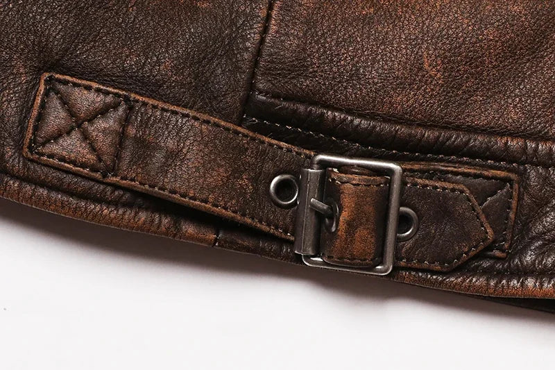 Veste Motard Homme en Cuir Véritable Camel – Style Vintage Slim - Vestico