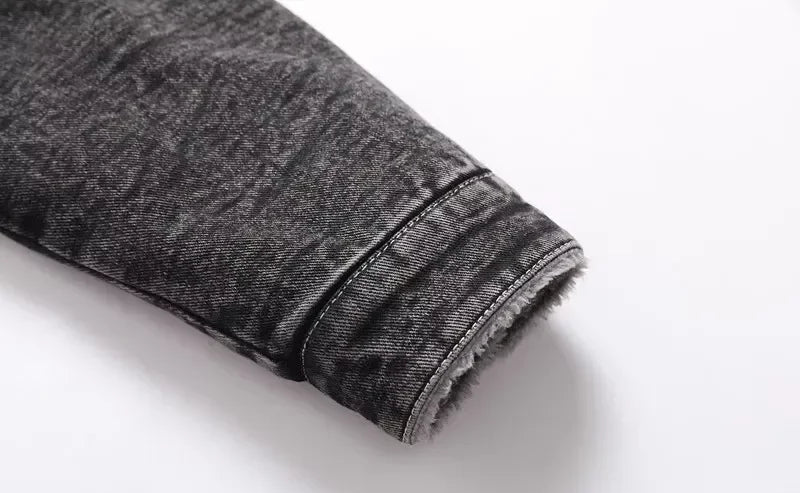 Veste Homme en Jean Noir Doublée Polaire Chaude, Décontractée et Élégante – Automne / Hiver