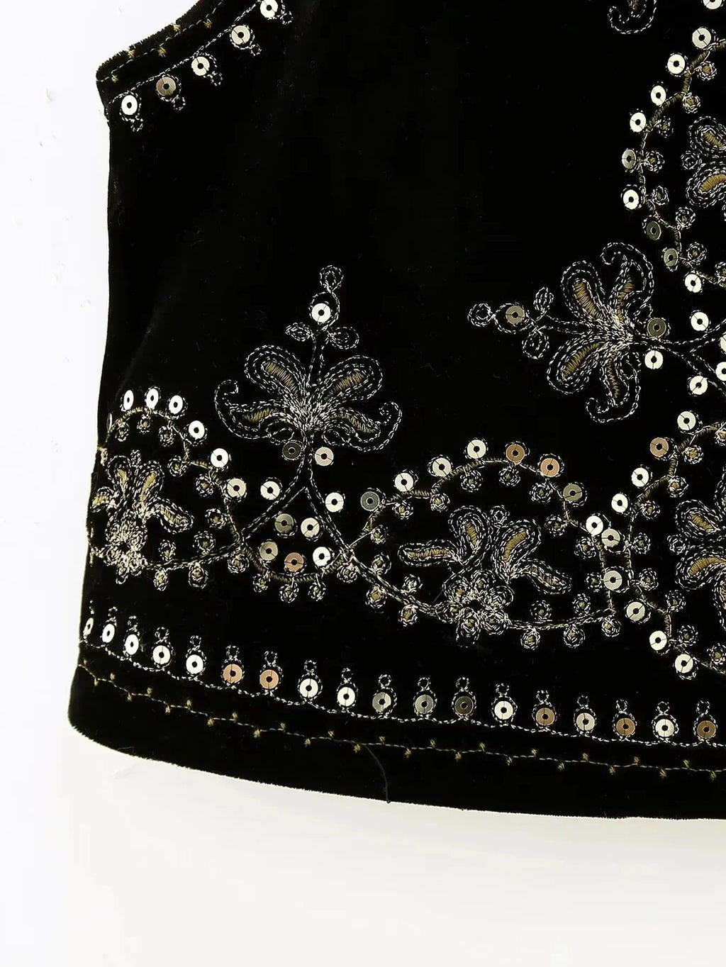 Gilet Femme Vintage Velours Brodé – Sans Manches Col V - Vestico