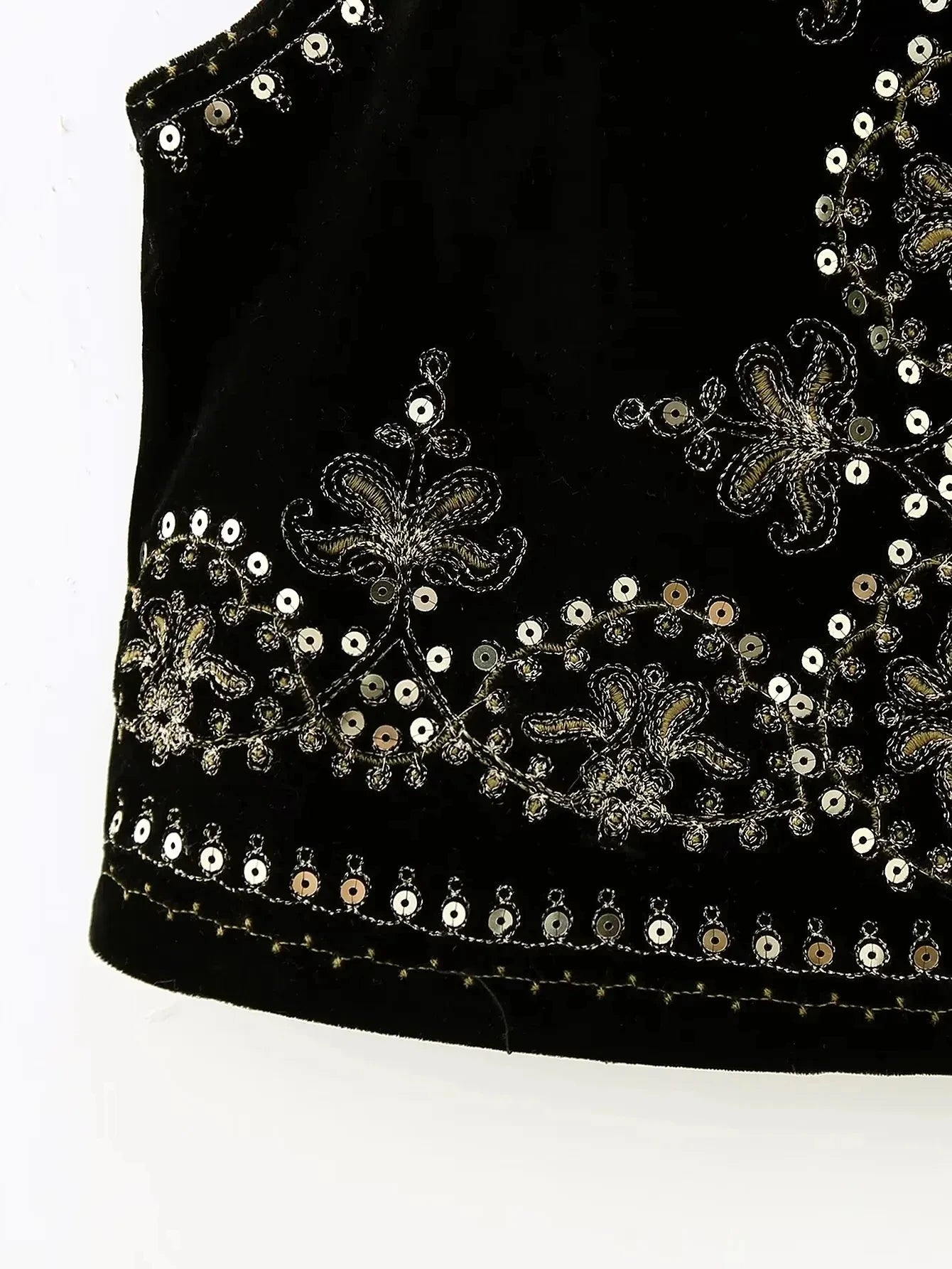 Gilet Femme Vintage Velours Brodé – Sans Manches Col V - Vestico