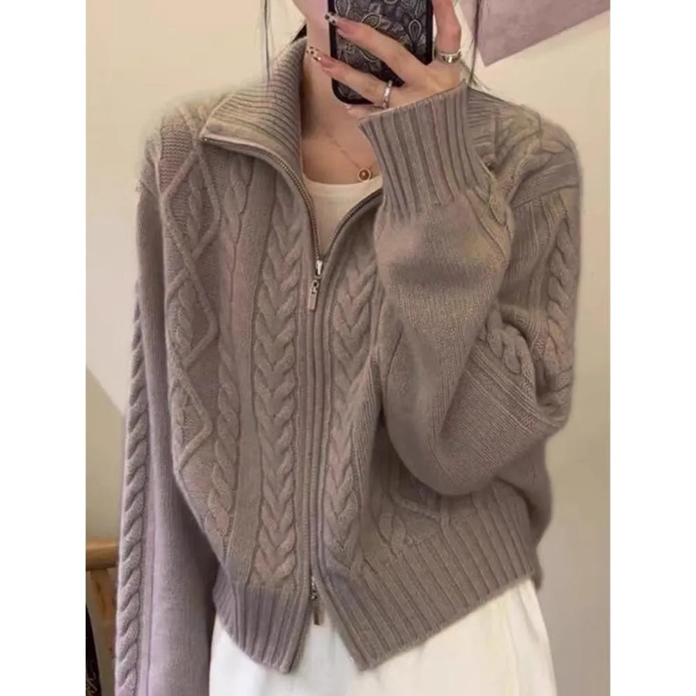 Cardigan Femme 100 % Cachemire – Col Montant, Coupe Ample & Doux