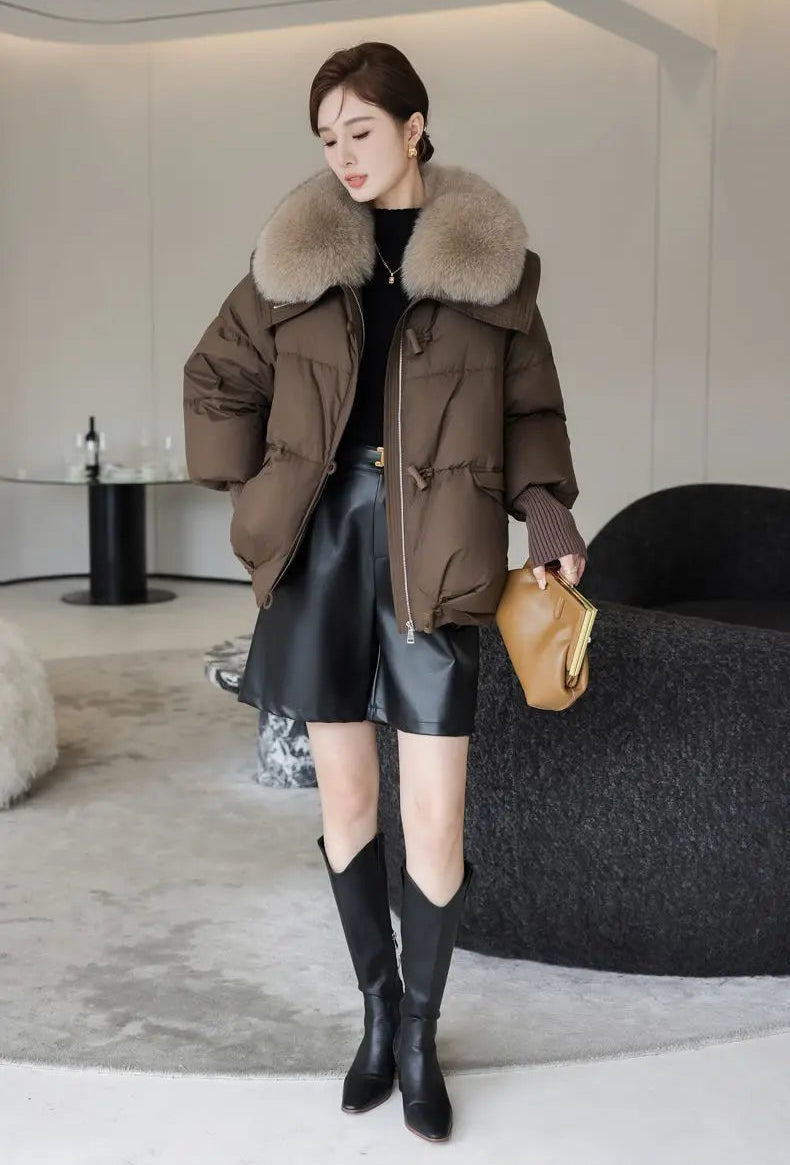 Doudoune Femme Col en Fausse Fourrure, Veste Épaisse et Chaude Hiver 2025