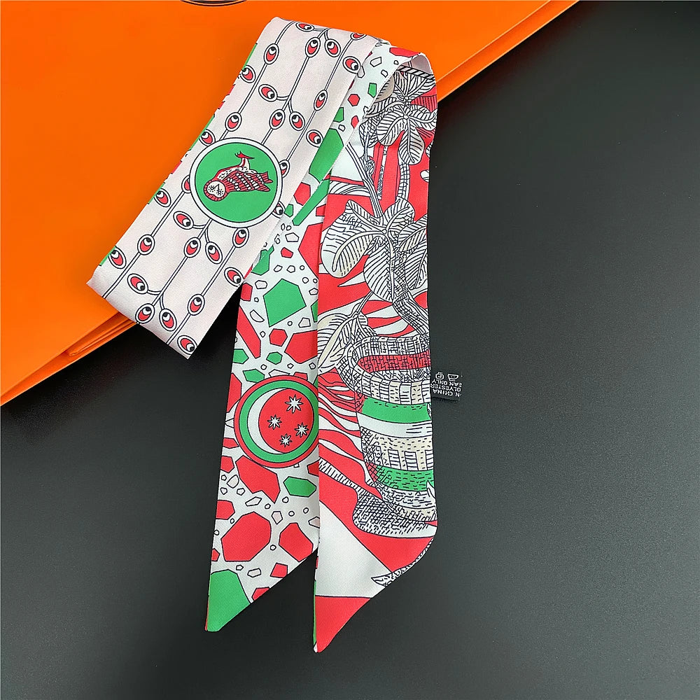 Foulard Femme Imprimé – Écharpe Fine en Soie, Accessoire pour Sac & Cheveux - Vestico