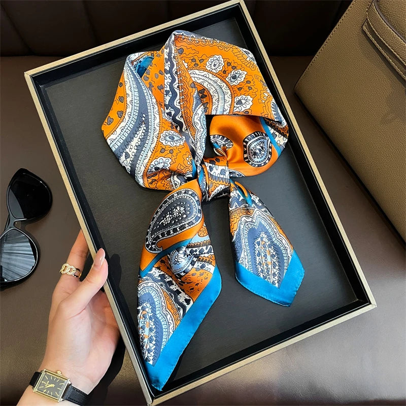 Bohemian Style Print Luxury Brand Silk Square Scarf Women Satin Shawls Neckerchief Wrap Scarves Bandana Hair Hjiab Floral - Vestico