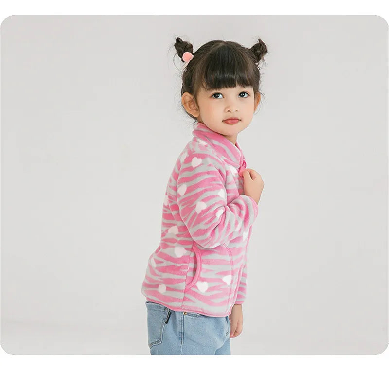 2-8T New Arrival Hearts Print Girls Winter Fleece Jackets Zipper Cute Cold Thick Baby Coats Children's Costume Outwear - Vestico