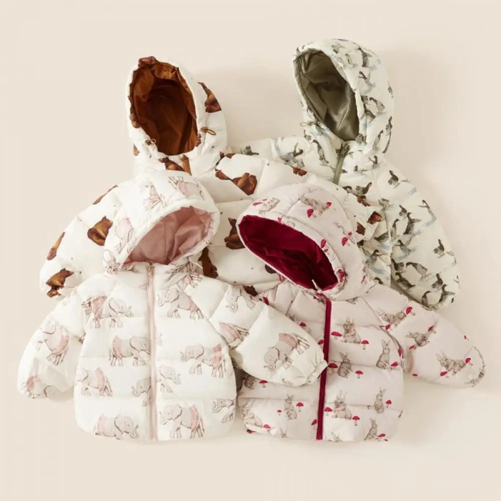 Doudoune Hiver Enfant – Motifs Lapin & Éléphant, Chaude et Coupe-Vent (18M à 7 Ans) - Vestico