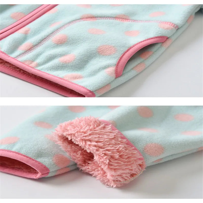 2-8T New Arrival Hearts Print Girls Winter Fleece Jackets Zipper Cute Cold Thick Baby Coats Children's Costume Outwear - Vestico