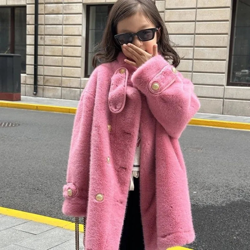 Imitation Mink Velvet Jackets Girls 2025 Autumn Winter New Loose White Casual Sweater Coat kids Jacket - Vestico
