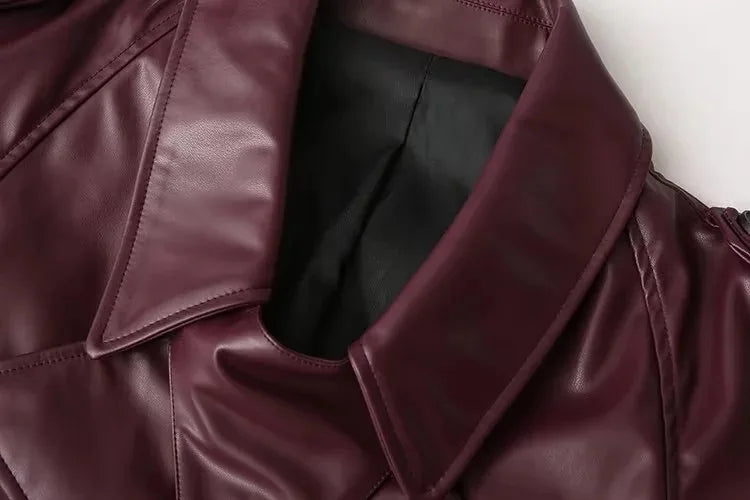 Veste PU Rouge Vin Femme – Style Street & Slim Fit - Vestico