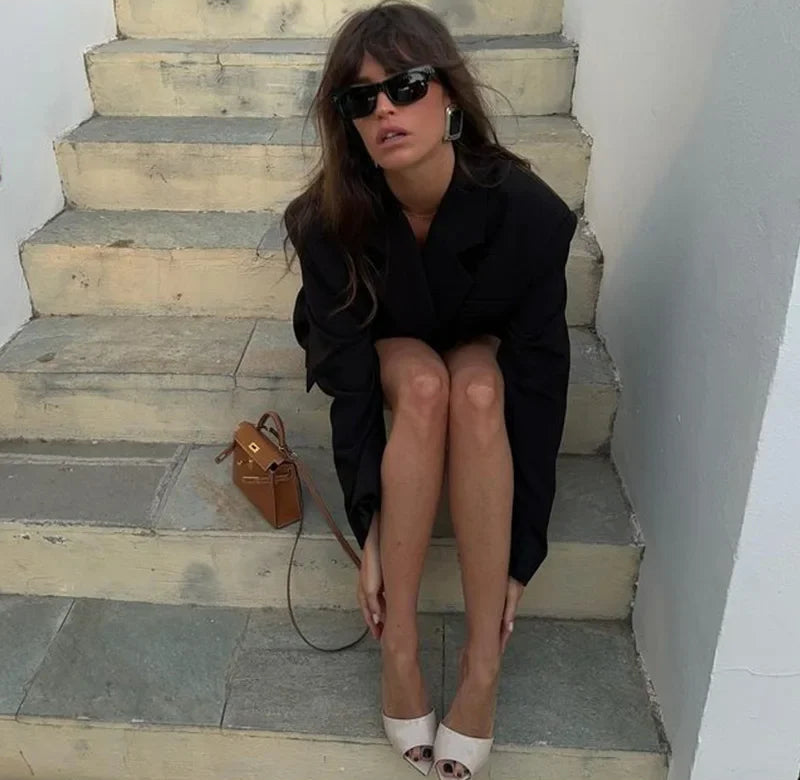 Blazer Femme Décontracté Ceinturé – Veste Élégante à Revers et Poches - Vestico