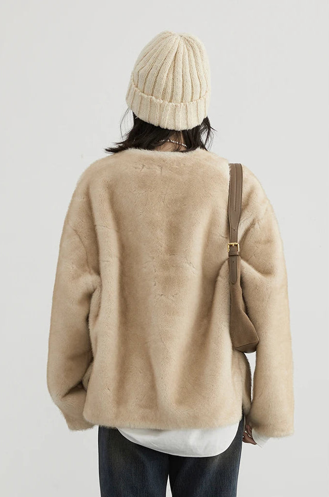 Veste femme ample à col V – manteau chaud style casual automne hiver