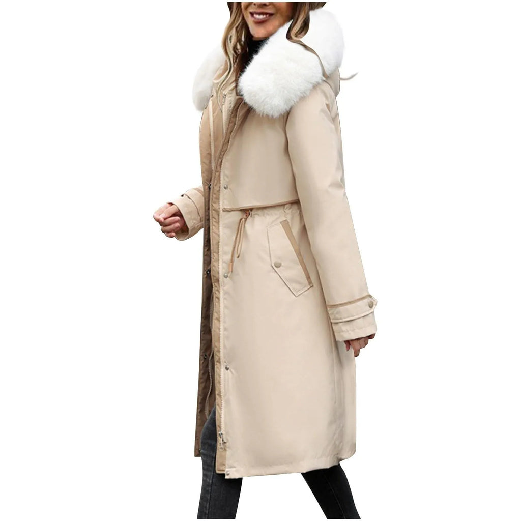 Manteau long femme à capuche – style coréen chaud pour l’hiver