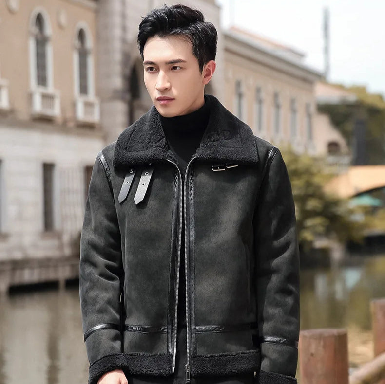 Veste Homme en Similicuir – Style Coréen Slim avec Col Fourrure - Vestico