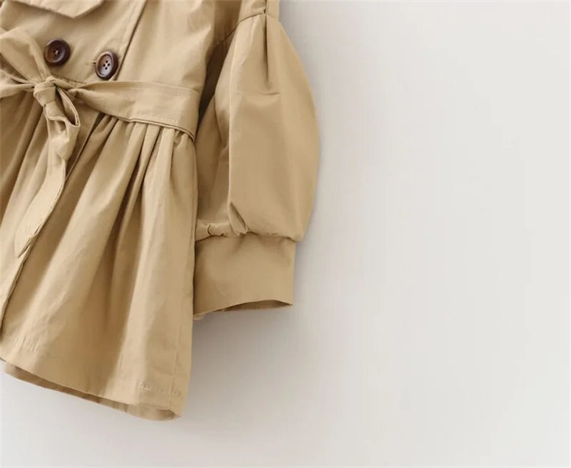 Trench Coat For Girl Children's Spring Cute Long Jacket 2024 New Kids Khaki Casual Outerwear Baby Khaki Fashion Windbreaker - Vestico