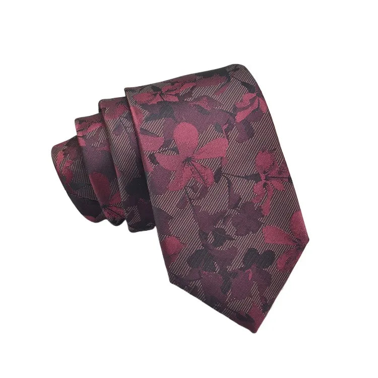 Cravate Homme en Jacquard – Motifs Floraux & Pois, 145 × 8 cm