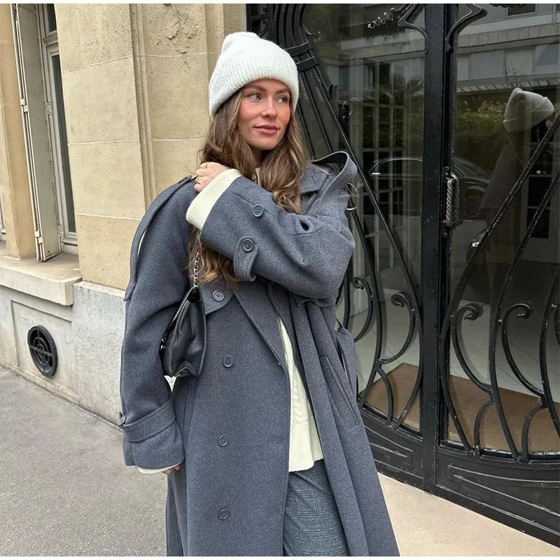 Manteau Élégant à Ceinture – Double Boutonnage & Col Revers - Vestico