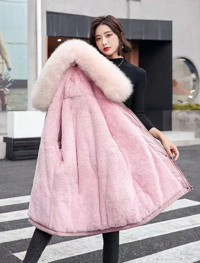 Manteau d’Hiver à Capuche en Coton Épais, Col en Fourrure, Style Coréen Décontracté