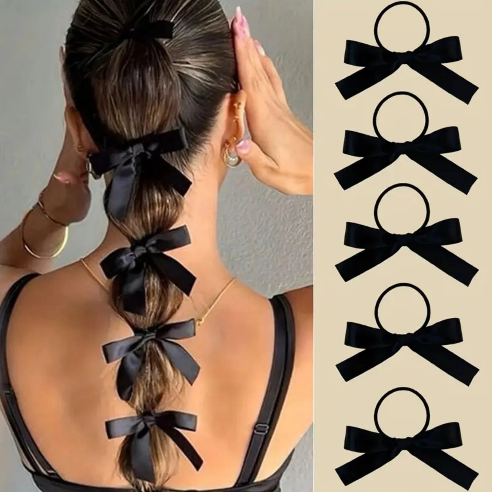 Lot de 5 Élastiques à Cheveux avec Nœud Rouge en Satin – Élégants & Tendance