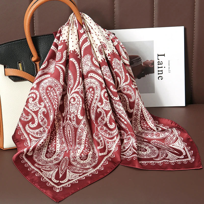 Foulard Carré Satiné Femme – Imprimé Floral, Élégant & Multifonction - Vestico