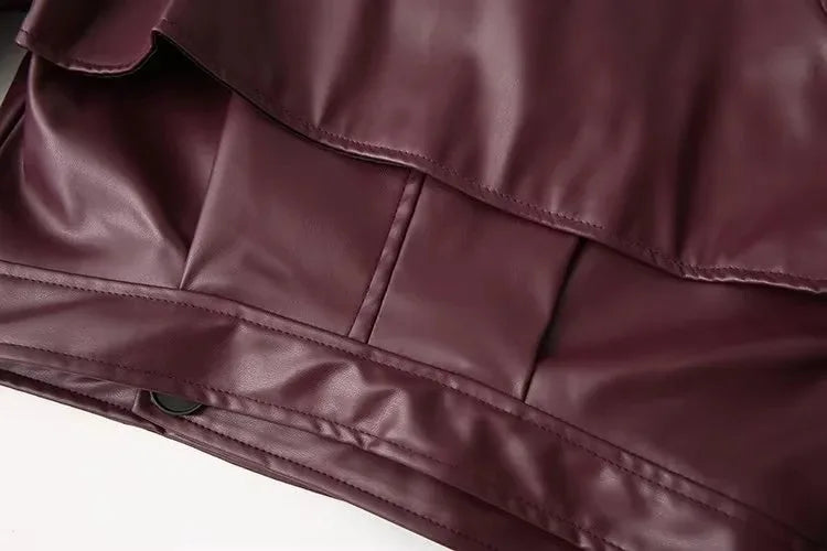 Veste PU Rouge Vin Femme – Style Street & Slim Fit - Vestico