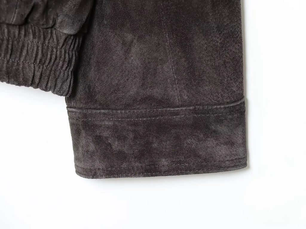 Veste Femme Suédée Grise – Col Montant, Fermeture Zippée, Style Streetwear Automne/Hiver 2025 - Vestico