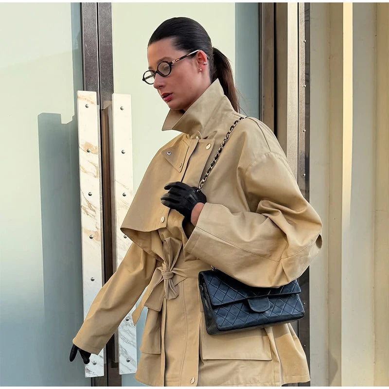 Trench Court Ceinturé Femme – Élégance Khaki - Vestico