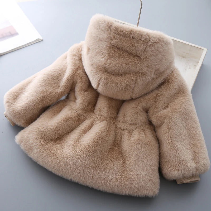Winter Girls Coat Super Warm Mink Fur Padded Thickened Long Sleeve Hooded Coats Baby Kids Children Jacket Plush Outerwear - Vestico