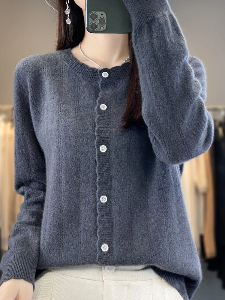 Cardigan Femme 100% Laine Mérinos – Design Dentelle et Tricot Creux - Vestico