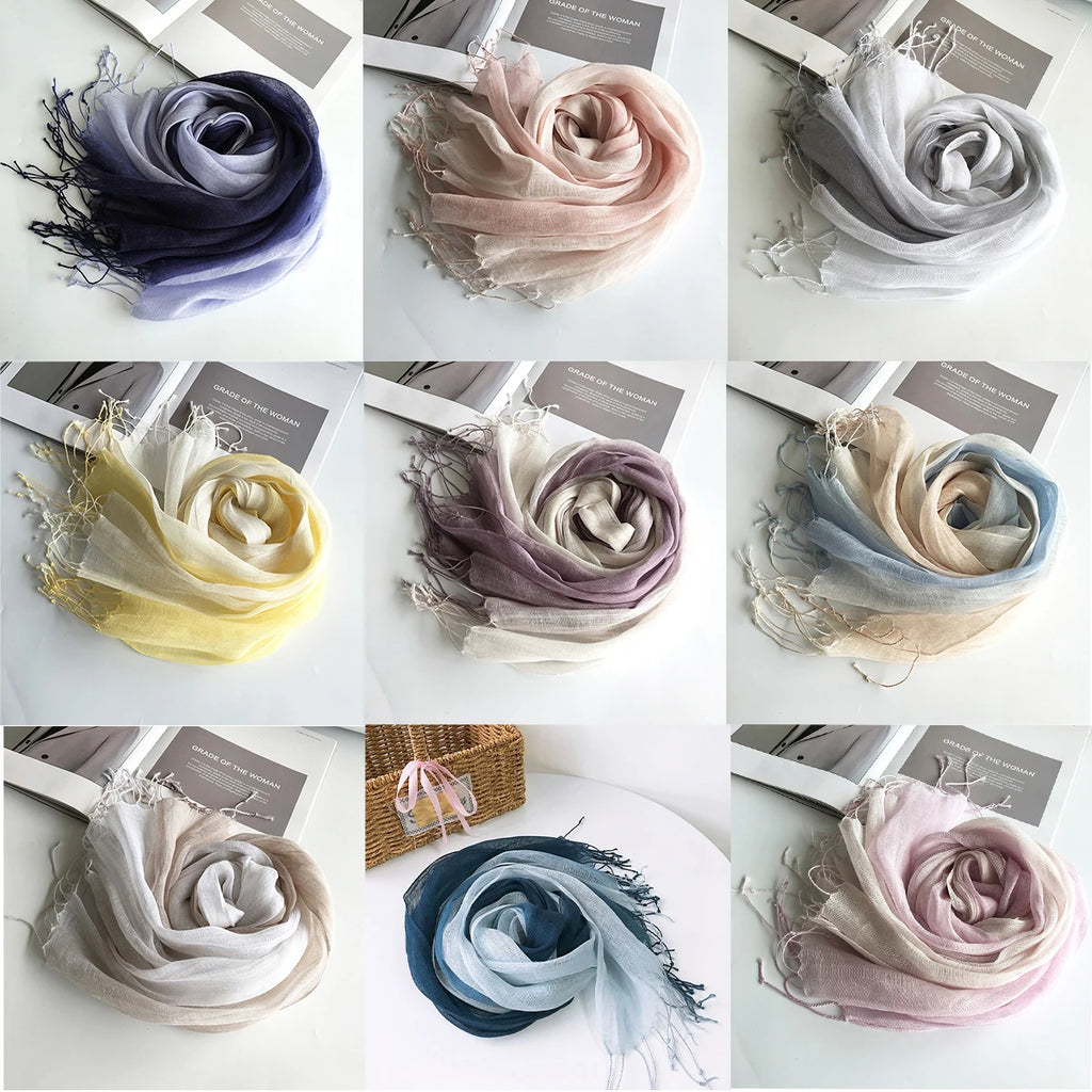 Écharpe Femme en Lin 100 % – Dégradé de Couleurs, Légère & Élégante