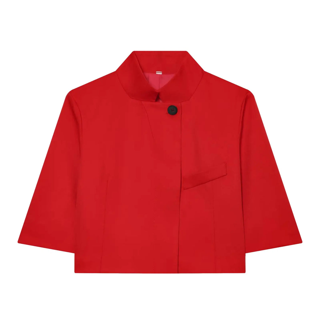 Blazer Court Femme – Col Montant, Manches Courtes & Style Chic