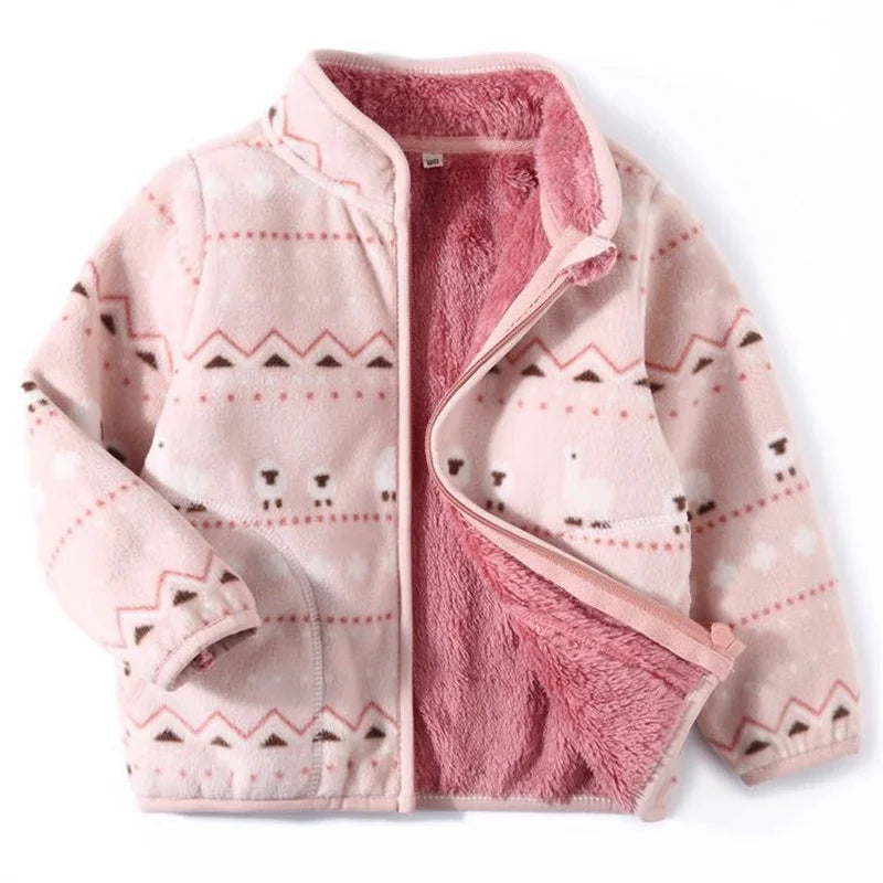 2-8T New Arrival Hearts Print Girls Winter Fleece Jackets Zipper Cute Cold Thick Baby Coats Children's Costume Outwear - Vestico