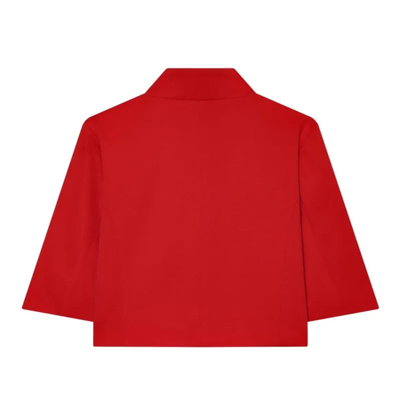 Blazer Court Femme – Col Montant, Manches Courtes & Style Chic