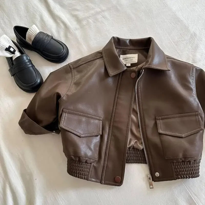 Veste Simili-Cuir Enfant Unisexe, Style Coréen Chic - Vestico