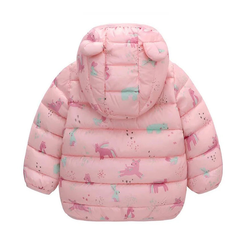 Children Boys Baby Hooded Lightweight Down Jackets Warm Outerwear Autumn Kids Girls Coats Cartoon Dinosaur Print Casual Clothing - Vestico