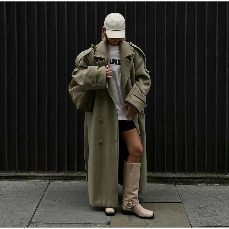 Manteau Élégant à Ceinture – Double Boutonnage & Col Revers - Vestico