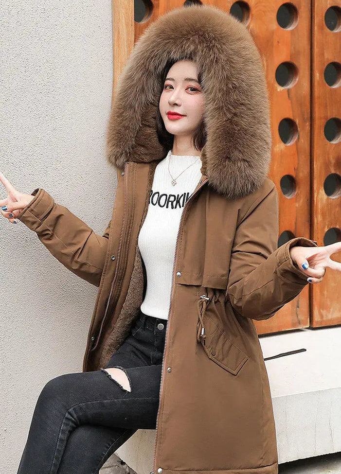 Manteau d’Hiver à Capuche en Coton Épais, Col en Fourrure, Style Coréen Décontracté