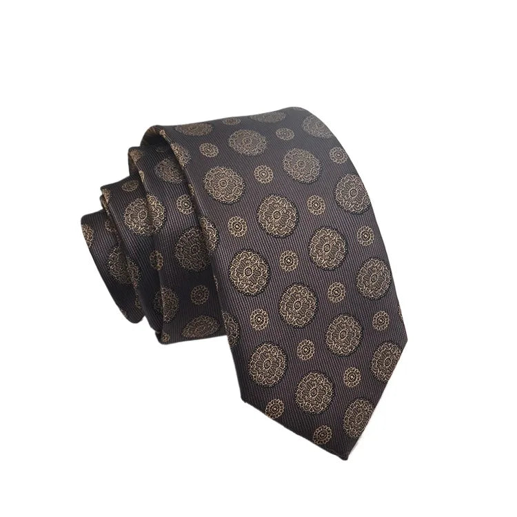 Cravate Homme en Jacquard – Motifs Floraux & Pois, 145 × 8 cm