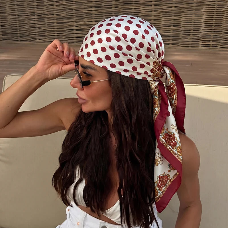 2026 Dot Print Square Scarf For Women Silk Shawl Neckerchief Female Hair Bands Head Wraps Headband Foulard Satin Hijab Bandana - Vestico