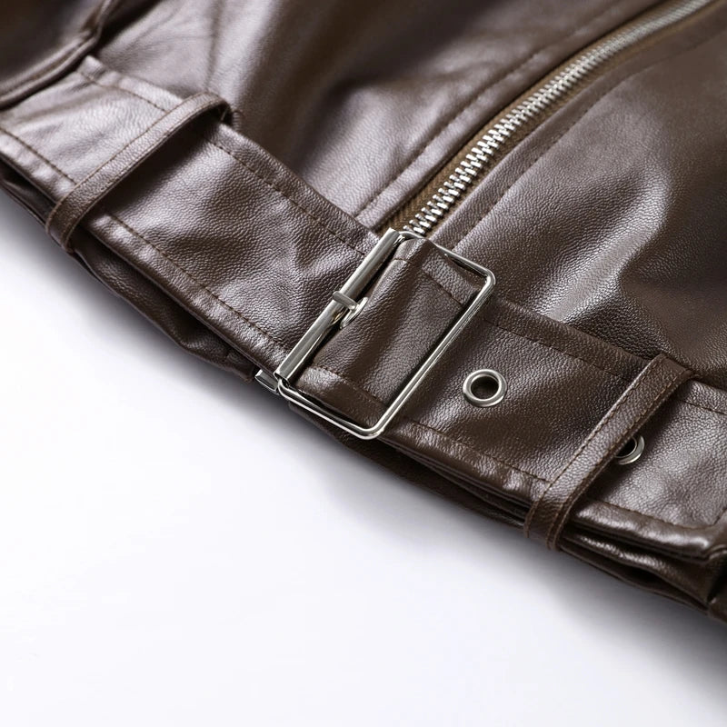 Veste Bomber Femme Simili Cuir Vintage – Coupe Loose avec Ceinture - Vestico